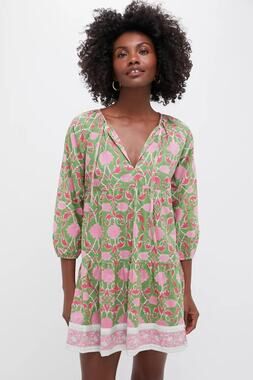 SZ BLOCKPRINTS Exclusive Celery Lisbon Print Priya Dress Size M EUC